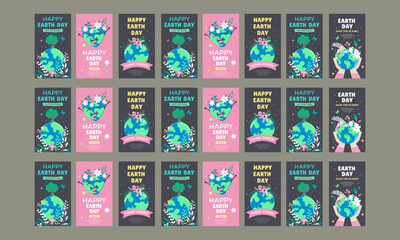 Fototapeta na wymiar happy earth day social media stories vector illustration flat design set