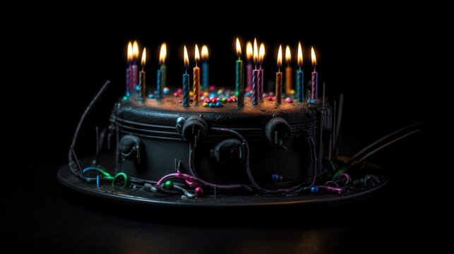 Scary cyberpunk Cakes with Candles , good for halloween birthdays or related themes