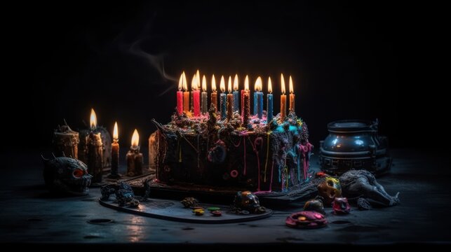 Scary cyberpunk Cakes with Candles , good for halloween birthdays or related themes