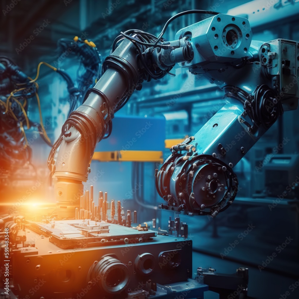 Poster control welding robotics automatic arms machine in intelligent factory automotive industrial with mo
