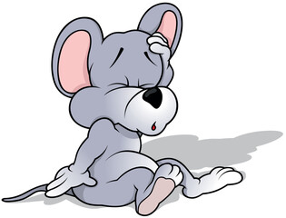 Obraz na płótnie Canvas The Gray Sleepy Mouse Wakes Up