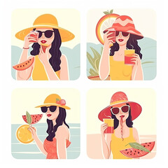 set of woman in bikini and sunglasses