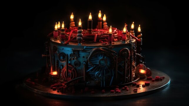 Scary cyberpunk Cakes with Candles , good for halloween birthdays or related themes