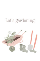 Garden cart with tools and flowers