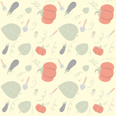 Garden and pumpkin pattern seamless hand drawn
