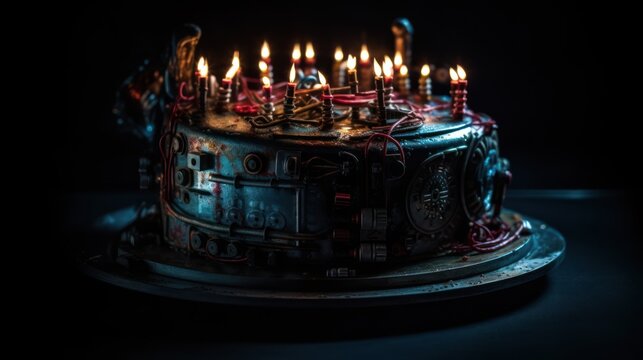Scary cyberpunk Cakes with Candles , good for halloween birthdays or related themes