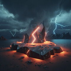 lighting mountains, burning fire in the night