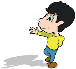 Boy in Yellow T-shirt with Raised Hand