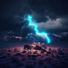 lightning over badlands, mountain