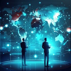Global business financial investment and digital marketing collaboration. Businessman online analyzing data exchange with partner network. Teamwork. generative ai