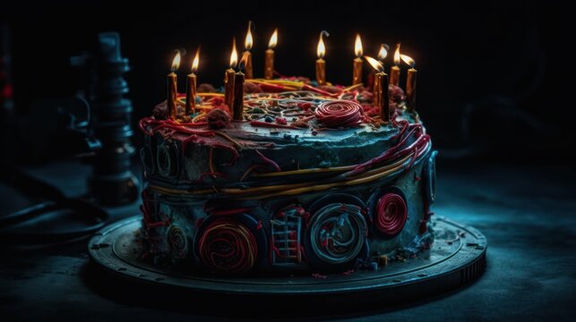 Scary cyberpunk Cakes with Candles , good for halloween birthdays or related themes