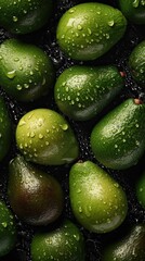 Fresh Avocado Seamless Background with Glistening Droplets of Water - Top Down View, Generative AI