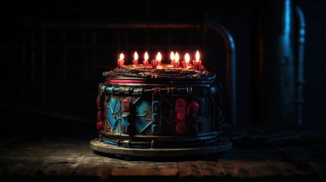 Scary cyberpunk Cakes with Candles , good for halloween birthdays or related themes