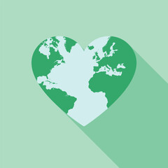 Globe heart with long shadow, world health day concept.