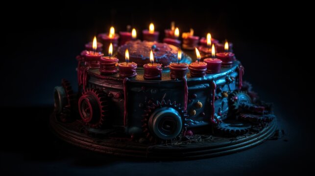 Scary cyberpunk Cakes with Candles , good for halloween birthdays or related themes