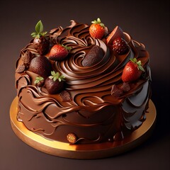 Chocolate cake with strawberries. Generative AI