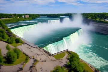 photographie professionnelle panoramique à long terme des chutes du Niagara, côté américain, point de vue parfait, generative ai