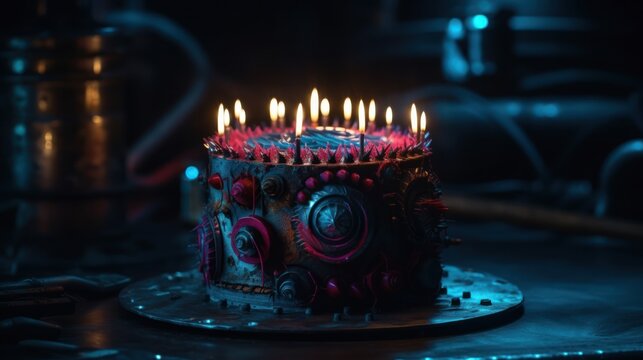 Scary cyberpunk Cakes with Candles , good for halloween birthdays or related themes