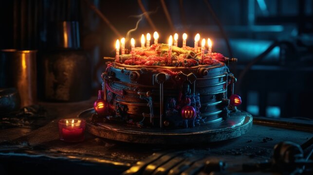 Scary cyberpunk Cakes with Candles , good for halloween birthdays or related themes