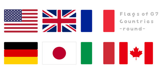 G7サミット参加国の国旗セット（丸みのあるかわいい雰囲気）