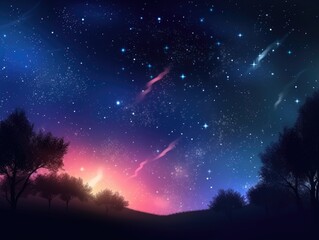 Obraz na płótnie Canvas Night sky stars milky way blue purple sky in starry night over mountains. Generative AI