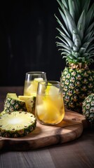 Pineapple cocktail. Summer refreshing tropical drink. Generative AI