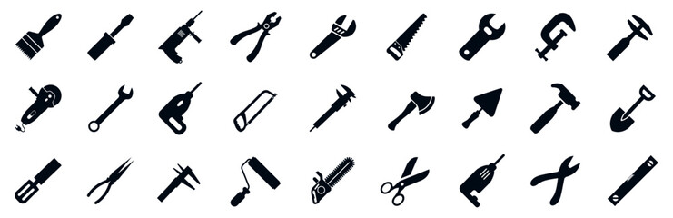 Instrument icons set. Construction tool icon collection – for stock