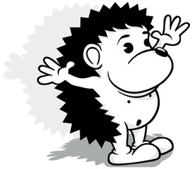 Drawing of a Little Hedgehog with Paws Up