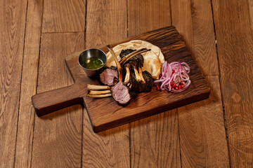 Rack of lamb in grape leaves
