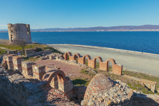 Ruins and Ancient Tower in Nessebar, Bulgaria