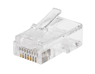 connector rj45 on white background. transparent plug ethernet rj-45 connector to connect to the...