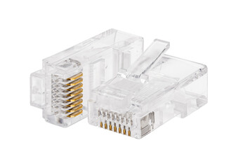 connector rj45 on white background. transparent plug ethernet rj-45 connector to connect to the...