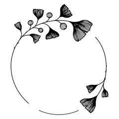 Hand drawn ginkgo biloba frame. Floral wreath with ginkgo biloba leaves.