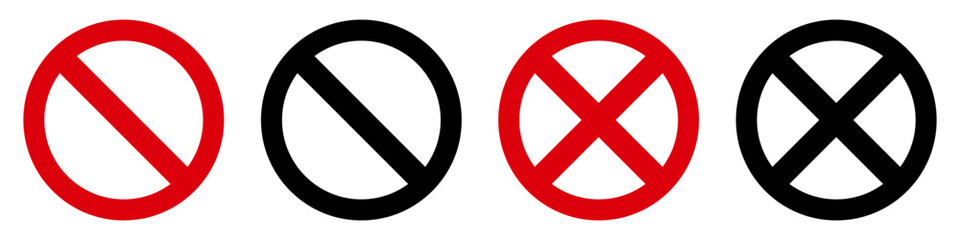 Set no red sign icons, forbidden circle-backslash, do not enter, prohibition restricted, warning stop sign - stock vector