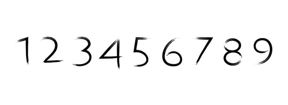Gritty Hand Drawn Vector Numbers Digits Permanent Marker Paint Brush