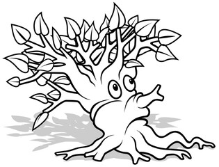 Obraz premium Drawing of a Small Deciduous Tree with Face