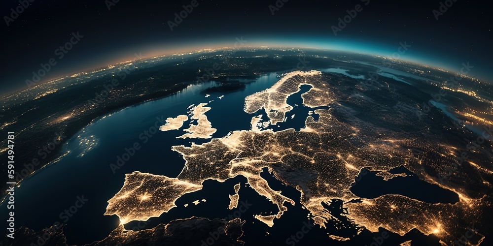 Poster view of the planet earth from space.aerial view. panoramic shot. generative ai