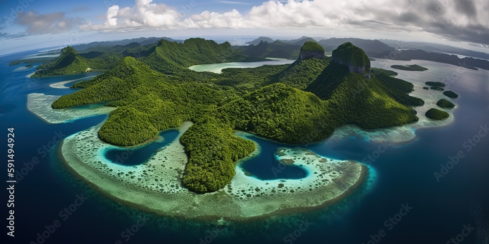 Aufkleber view of the island in the middle of the sea with clear blue water and green palm trees.aerial view. 