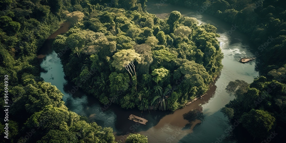 Poster view of the island in the middle of the sea with clear blue water and green palm trees.aerial view. 