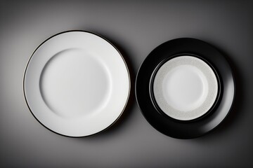 Une assiete blanche et noire sur une table grise - generative AI