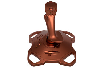 Realistic joystick for flight simulator with copper chrome texture on white