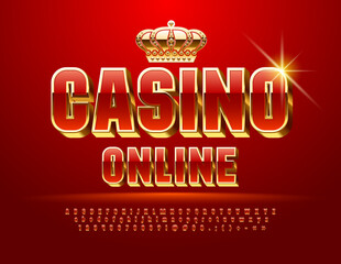 Vector luxury Logo Casino Online. Red and Golden chic Font. Set of modern Alphabet Letters, Numbers and Symbols