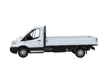 Delivery white van or truck with space for text isolated over white background. PNG
