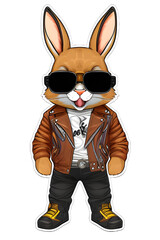 Fototapeta na wymiar Rabbit in bike jacket on transparent background