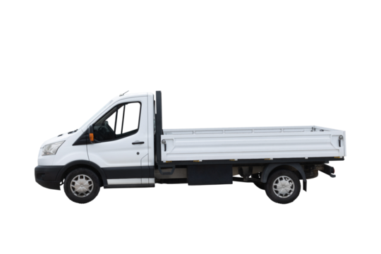 Delivery white van or truck with space for text isolated over white background. PNG