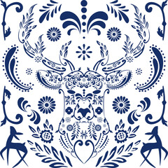 deer head mexican talavera mosaic illustration in vector format