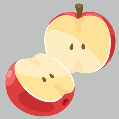 Simple hand drawn cut apple illustration flat colored
