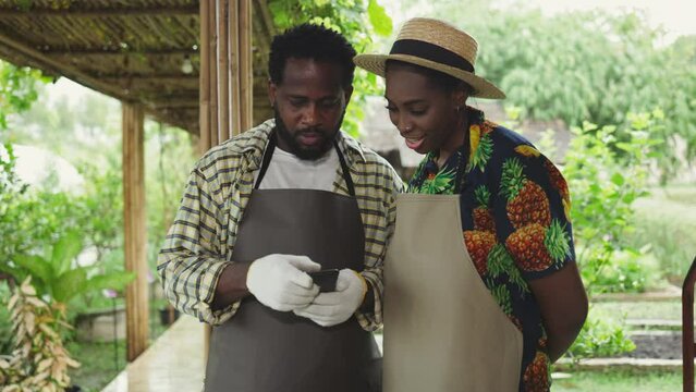 An African couple use smartphones to manage ranching business.