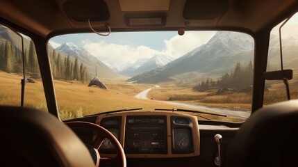 Camper van on the mountain roads, camping