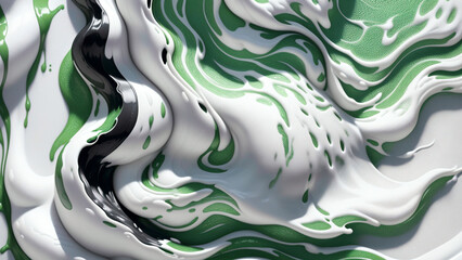 Abstract white marble background with green and black streaks. Ai generative illustration